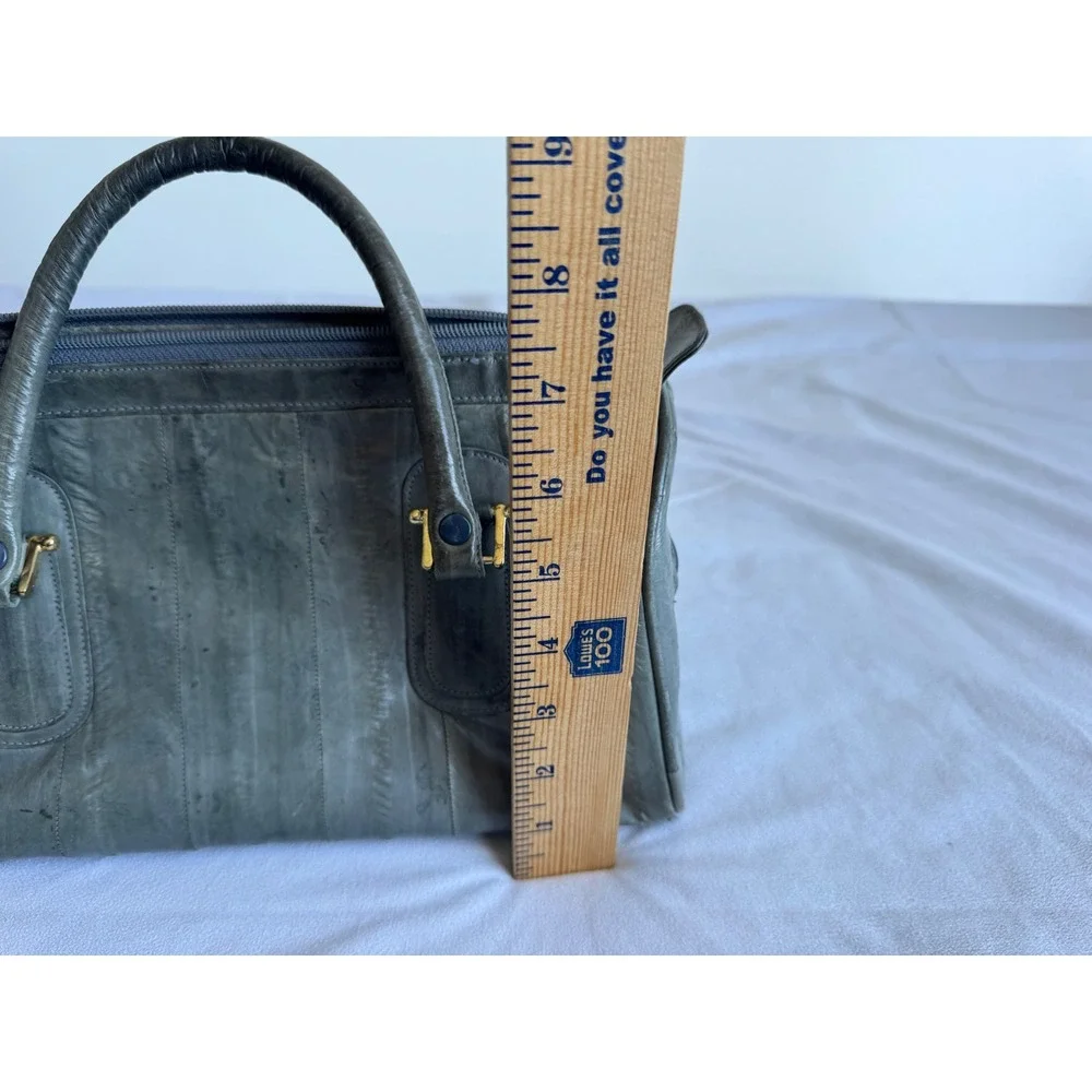 Vintage Genuine Eel Skin Satchel Bag Gray Exotic Leather Retro 80s 90s Handbag